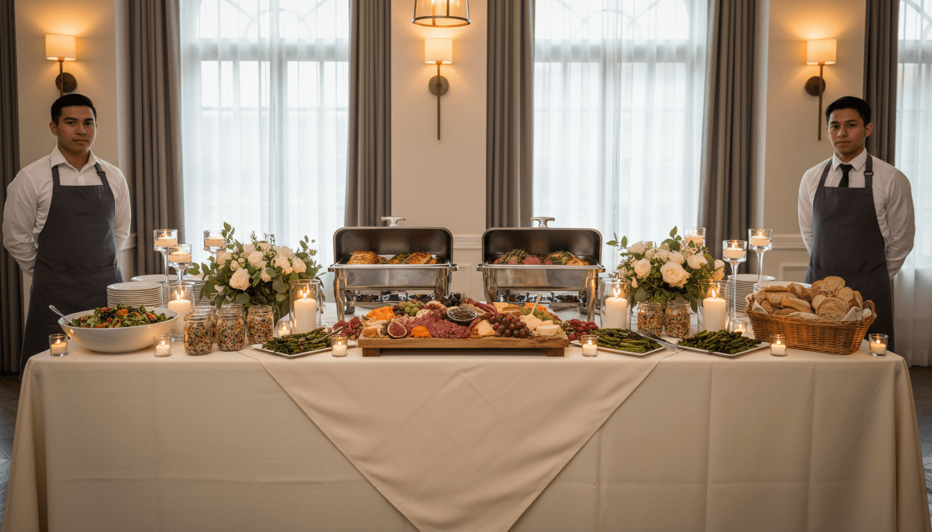 Elegant catering buffet setup with assorted dishes