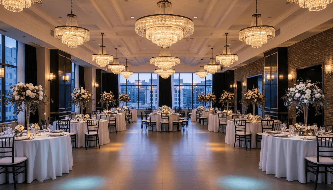 Elegant wedding reception table with white flowers and candles